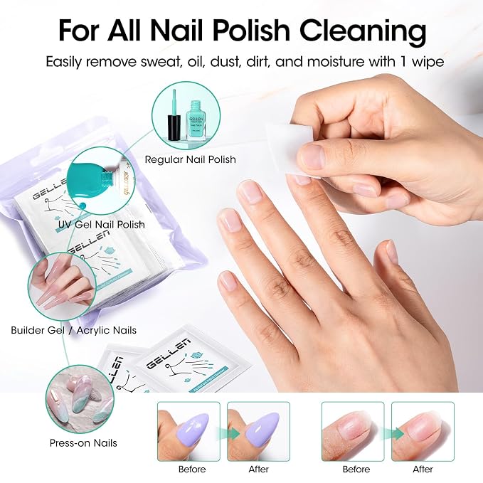 Gellen 100 Pack Nail Cleanser Pads and Polish Remover Pads, Acetone Nail Polish - Image 6