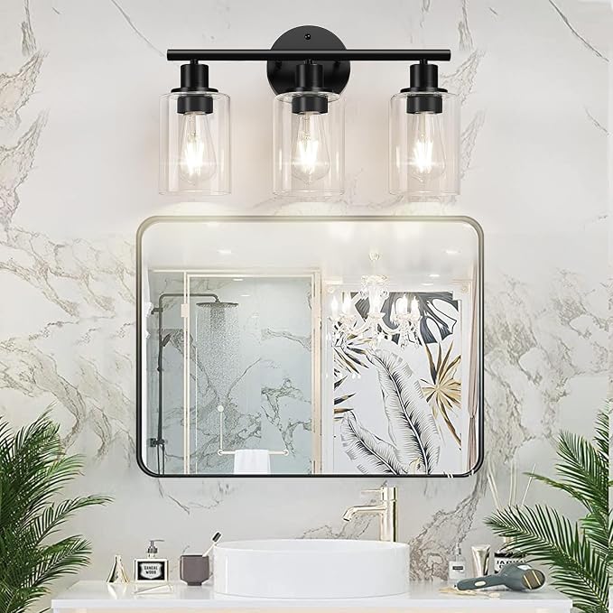 Zarbitta 3-Light Bathroom Light Fixtures, 17.23" Black Modern Vanity Lights - Image 5
