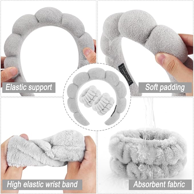 Zkptops Spa Headband for Washing Face Wristband Set Sponge Makeup Skincare - Image 5