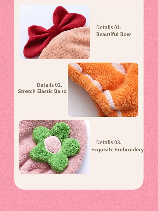 Hair Drying Towel for Kids Girls, Cute Cartoon Absorbent Quick Drying Bath Wrap - Image 4
