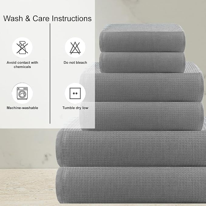 CASA COPENHAGEN Waffle 6Pcs 100% Egyptian Cotton Large Designer Towels Gift - Image 4