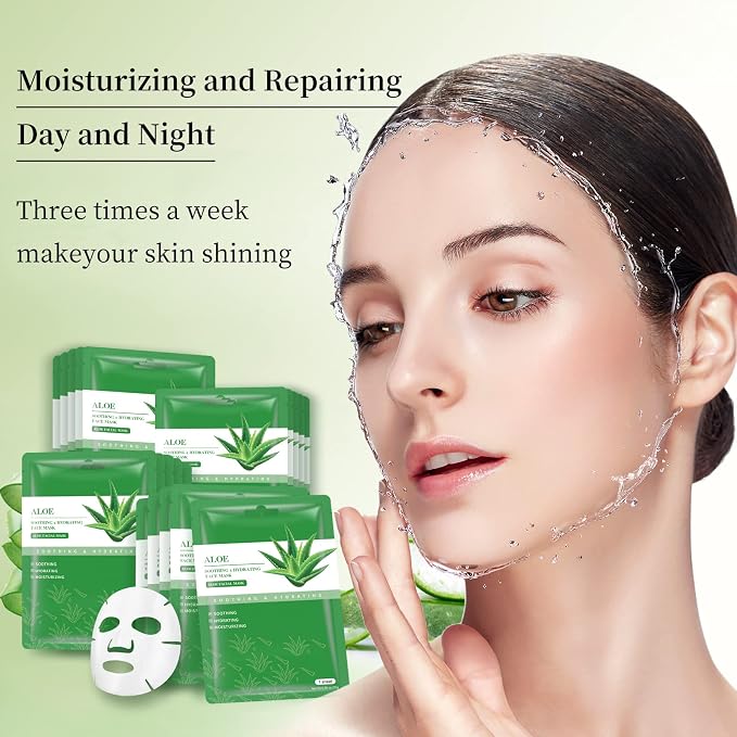 Face Masks Skincare Sheet Mask Aloe Vera Sheets Mask, Hydrating Face Masks - Image 2