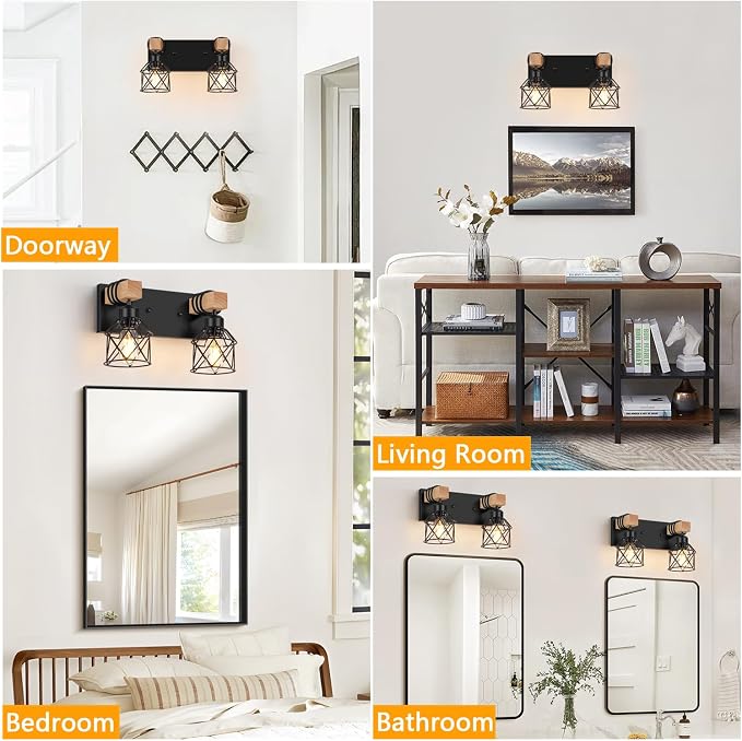 FadimiKoo 2-Light Farmhouse Bathroom Vanity Light Fixtures, Wood Bathroom - Image 7