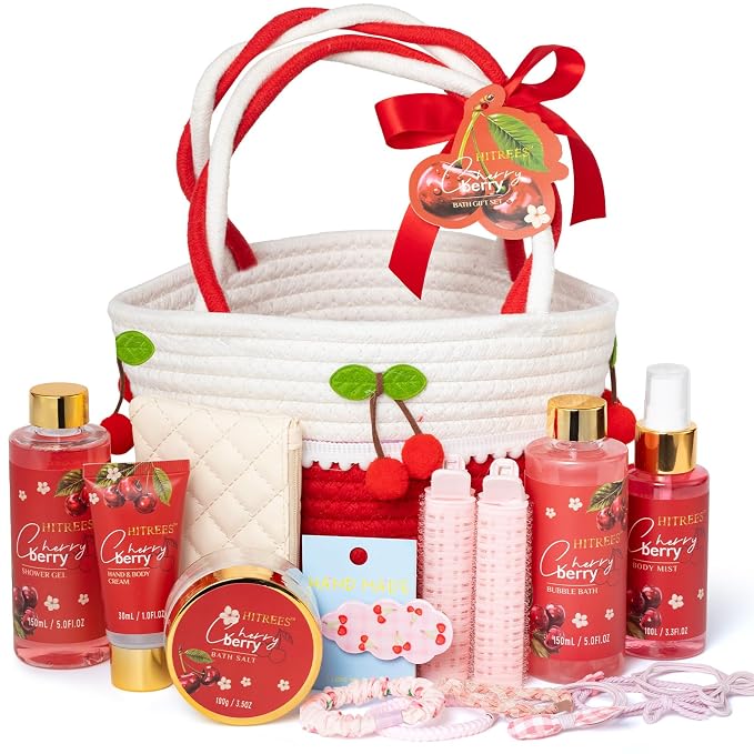Spa Gifts for Women, Cherry & Berry Spa Gift Set for Teenage Tote Bag, Shower by HITREES