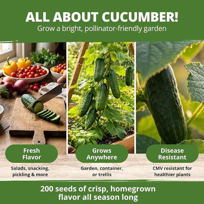 HOME GROWN Organic Marketmore Cucumber Seeds 200+ Heirloom Non-GMO Seeds - Image 5