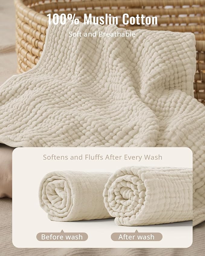 Blissful Diary Muslin Baby Hooded Towel 2 Pack, Soft & Absorbent Bath Towel - Image 2