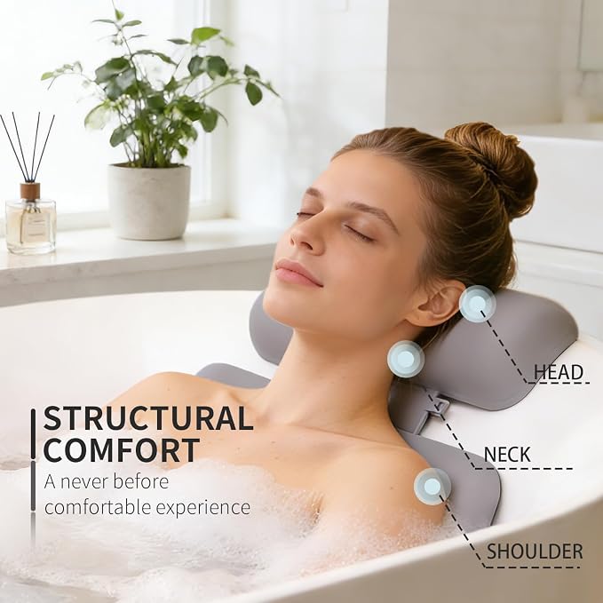 4D Silicone Bath Pillow for Tub, Upgraded Adjustable Bathtub Pillow Head Neck - Image 2