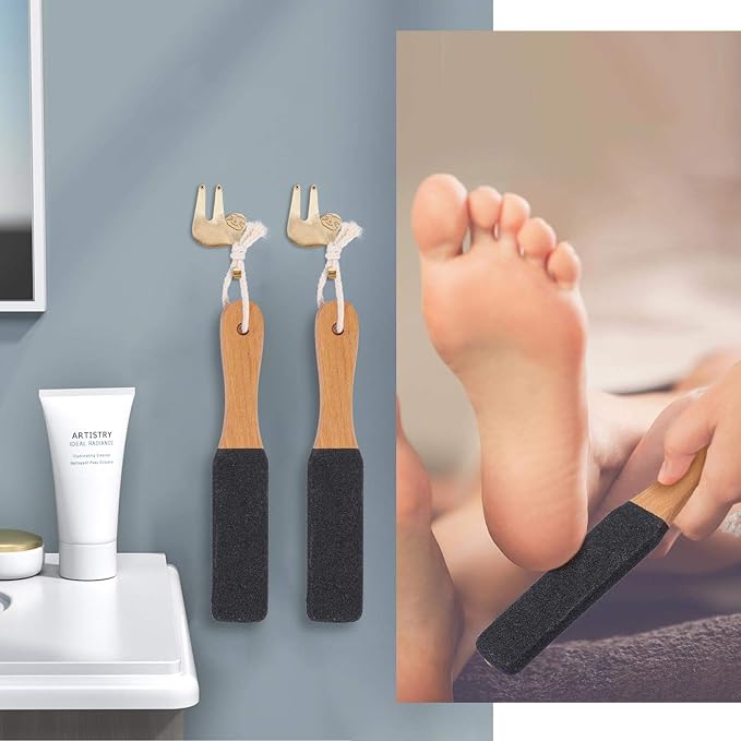 2 Pieces Foot File Callus Remover Heel Grater Wooden Handle Foot Scrubber - Image 4