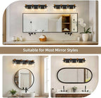 4-Light Farmhouse Bathroom Light Fixtures, Wood Matte Black Vanity Lights Over - Image 6