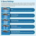 Hibbent 5-spray Dual Filtered Rainfall Shower Head Combo, High Pressure 13'' - Image 2