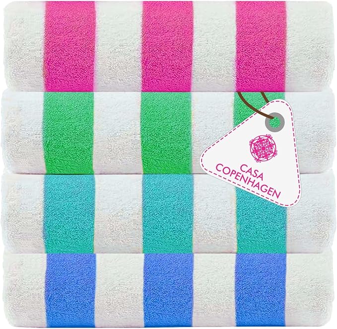 Casa Copenhagen Cabana Towel 4Pcs Blue, Teal Designer Stripe Beach Towels Gift by CASACOPENHAGEN