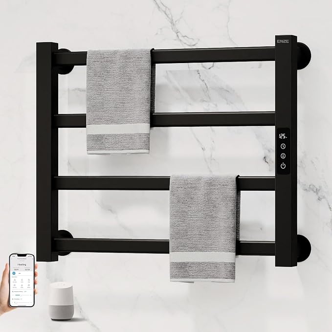 ENZE Smart Heated Towel Rack, 4-Bar Wall-Mounted Electric Towel Warmer 115W by ENZESMART