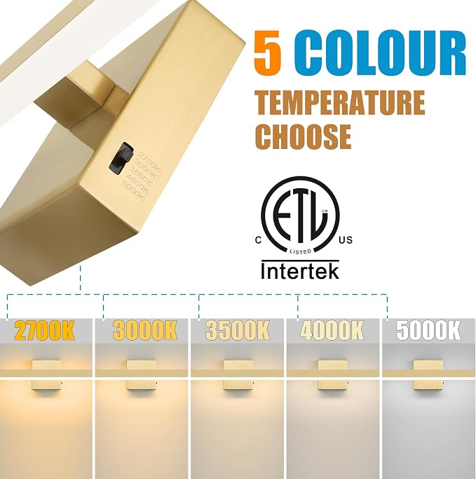 Gold Bathroom Vanity Light 15.75 inch, 14W Dimmable 5CCT LED Modern Bathroom - Image 4