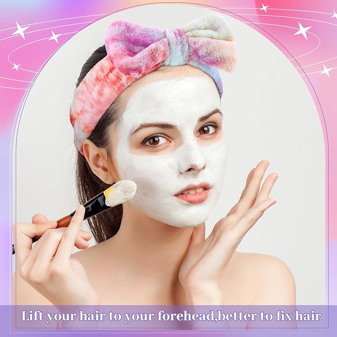 Riceshoot 24 Pieces Spa Headband Skincare Microfiber Tie Dye Headband Elastic - Image 6