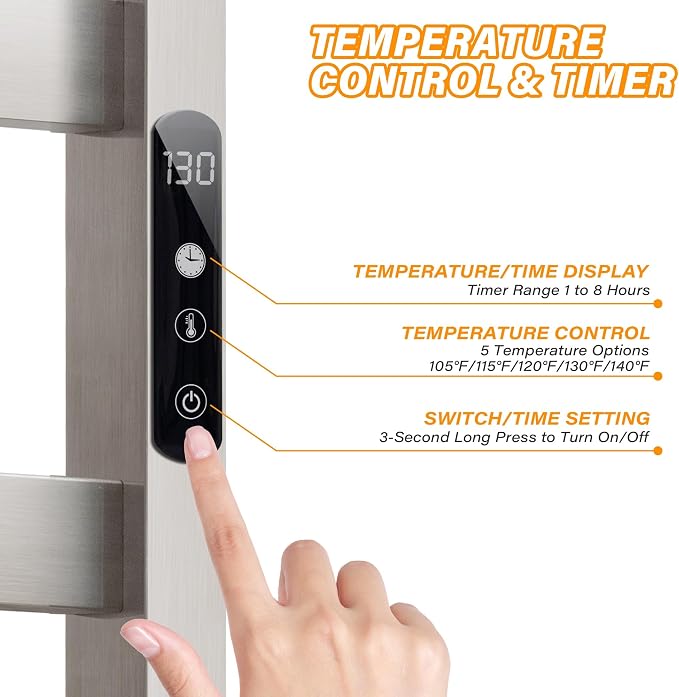 9 Bars Wall Mounted Towel Warmer, Heated Towel Rack - Image 2