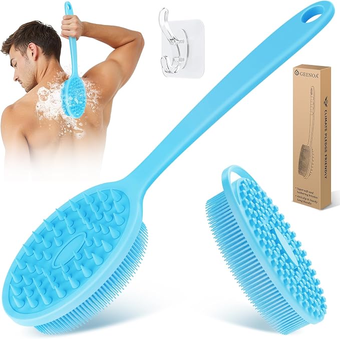 Silicone Back & Body Scrubber Set 2PCS, 13.4'' Gentle Exfoliating Back Scrubber by GEENOA