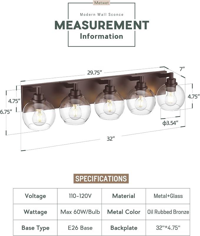 Bathroom Light Fixtures Over Mirror, 5-Light Oil Rubbed Bronze Bathroom Vanity - Image 2