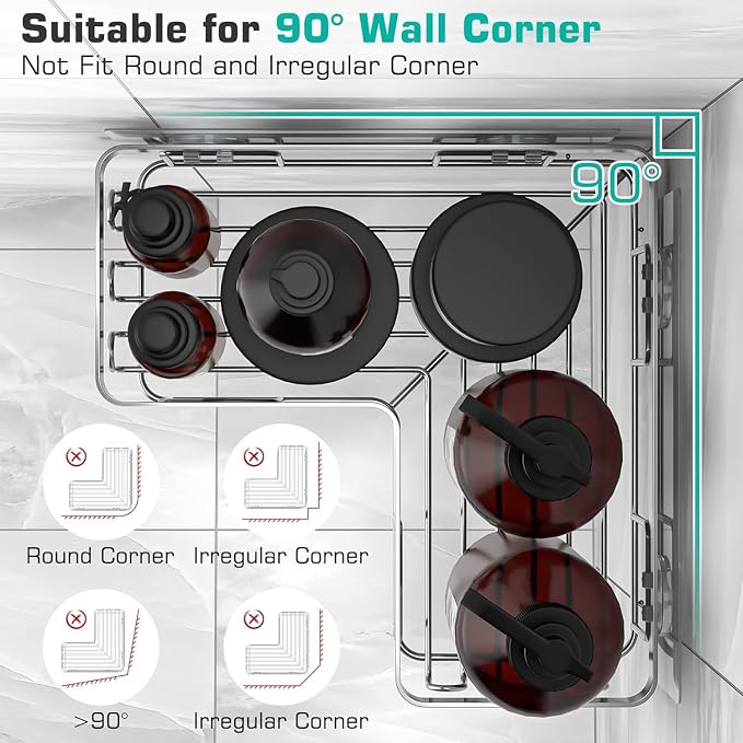 YASONIC Corner Adhesive Shower Caddy, - Image 6