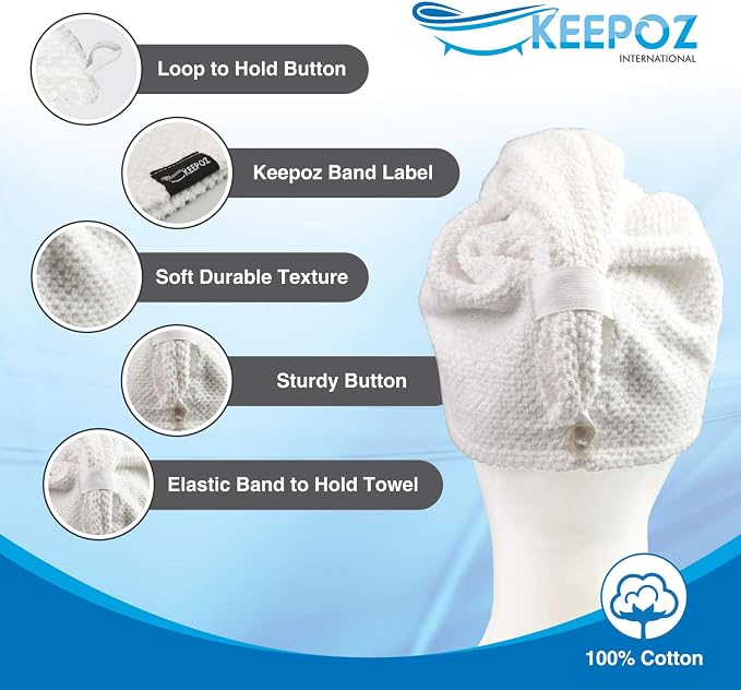 KEEPOZ Hair Towel Wrap Quick Dry 100% Cotton Super Absorbent Turban Head Wrap - Image 4