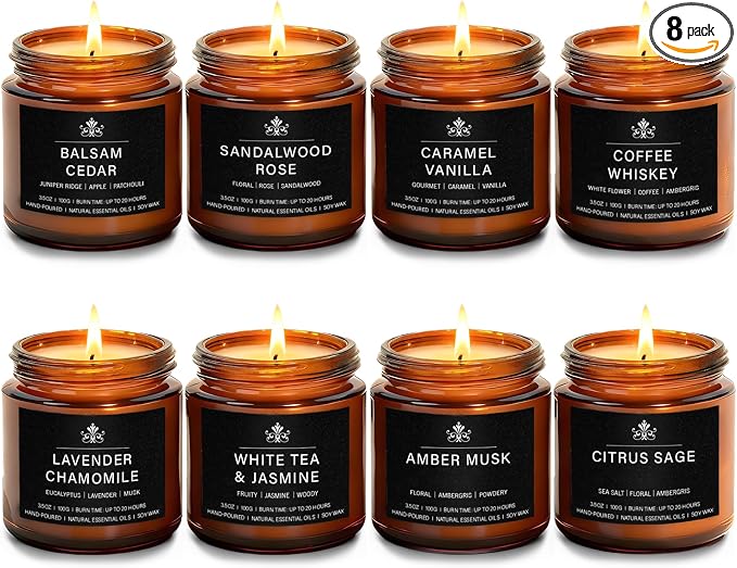 8 Pack Soy Wax Scented Candles Gift Set, Aromatherapy Candles by FEIBAO
