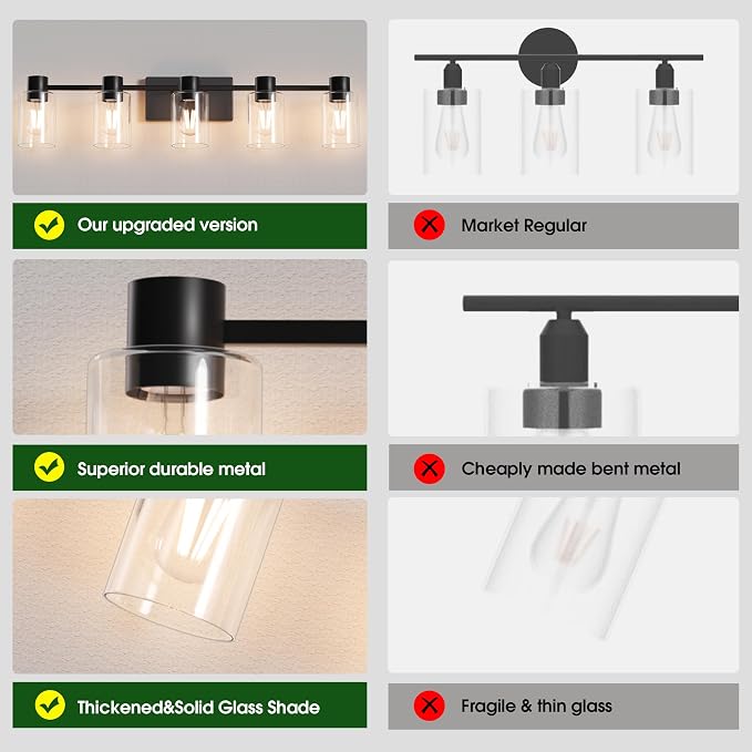 5-Light Modern Vanity Light Fixtures Over Mirror, Matte Black Bathroom Light - Image 3