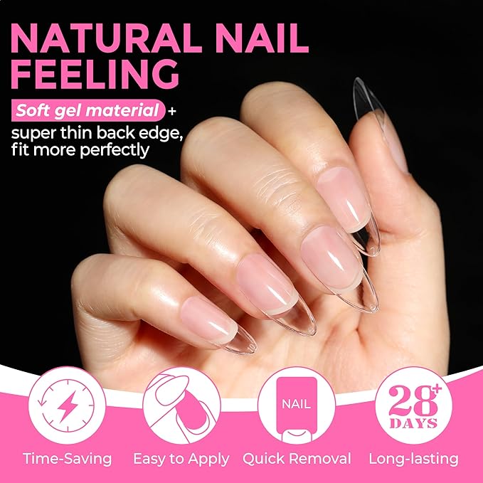 UNA GELLA Almond Nail Tips 216pcs Medium Almond Press on Nails Pre-shape Gel - Image 3