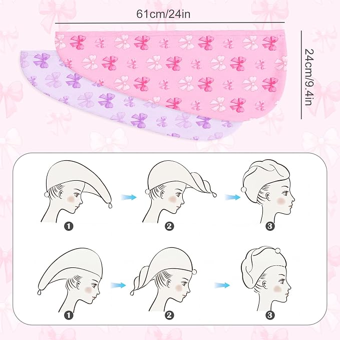 Microfiber Hair Towel Wrap for Kids 2 Pack Quick Drying Hair Towels - Image 7