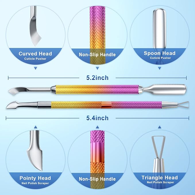 2PCS Metal Pink-Yellow Gradient Cuticle Pusher and Cutter Remover Salon Quality - Image 2