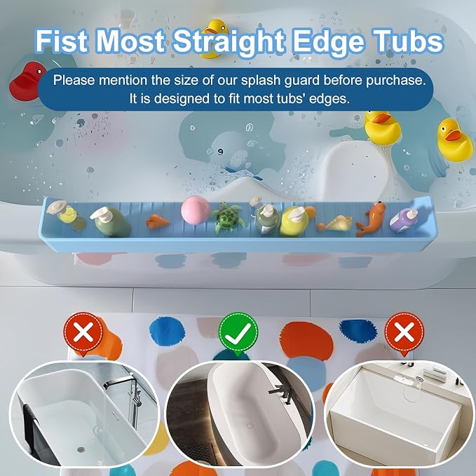 Splash Guard for Bathtub Kids, Longer Silicone Bathtub Water Guard, Toy Tray - Image 7