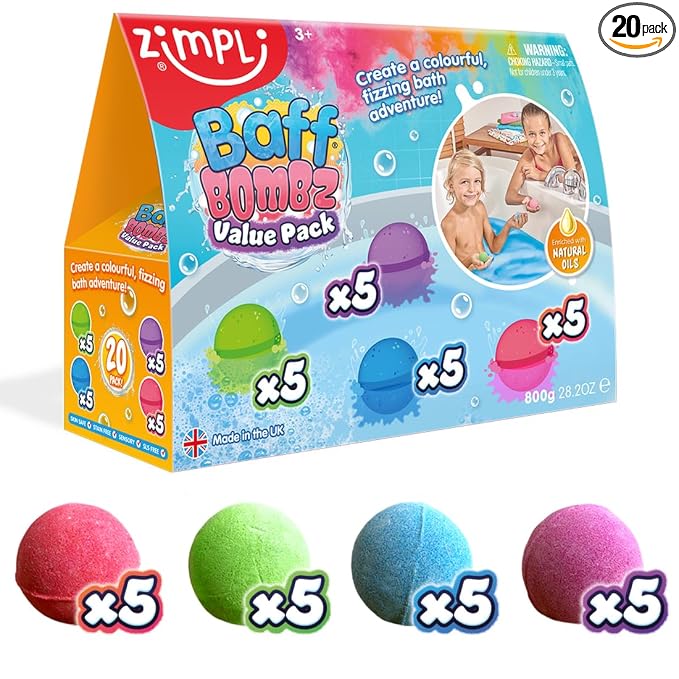 20 x Bath Bombs, Creates a Fizzing, Bath Time Adventure, Bubble Bath Bomb Gift by ZimpliKids