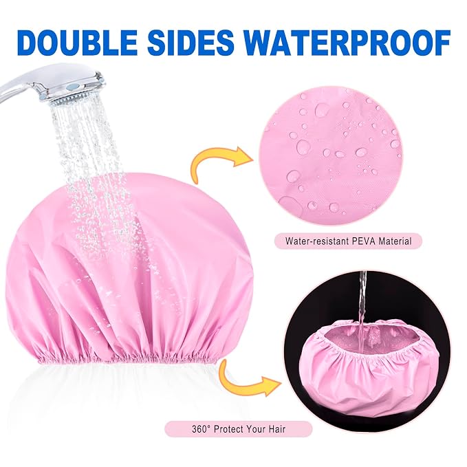 6 PCS Shower Caps for Women, Double Side Waterproof Shower Cap, Reusable - Image 5
