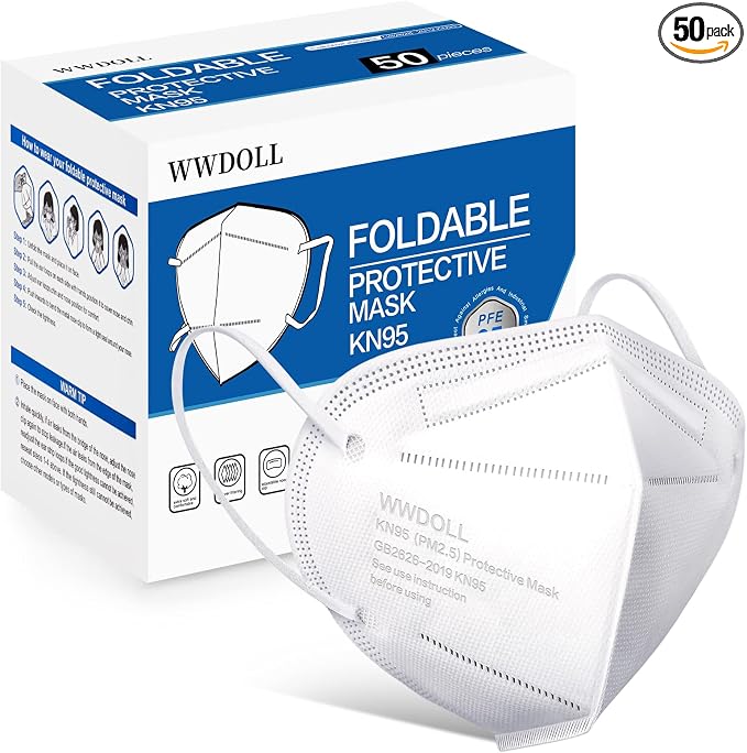 WWDOLL KN95 Face Mask 50 Pack, KN95 Masks 5-Layer Breathable Mask by WWDOLL