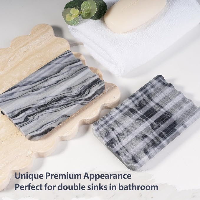 2 Pcs Soap Holder for Bathroom, Marble Soap Dish for Kitchen Countertop - Image 3