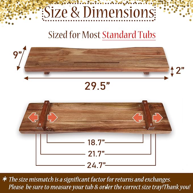 Premium Acacia Wood Bathtub Tray Caddy - Image 2