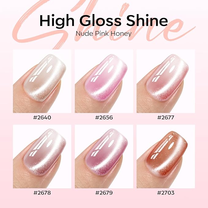 modelones Cat Eye Gel Nail Polish, 6 Colors Nude Gel Polish Pink Glitter Brown - Image 2