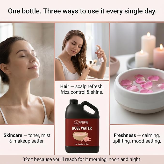 Naturevibe Botanicals Pure Rose Water Toner 32 oz Hydrating Facial Mist & Hair - Image 5