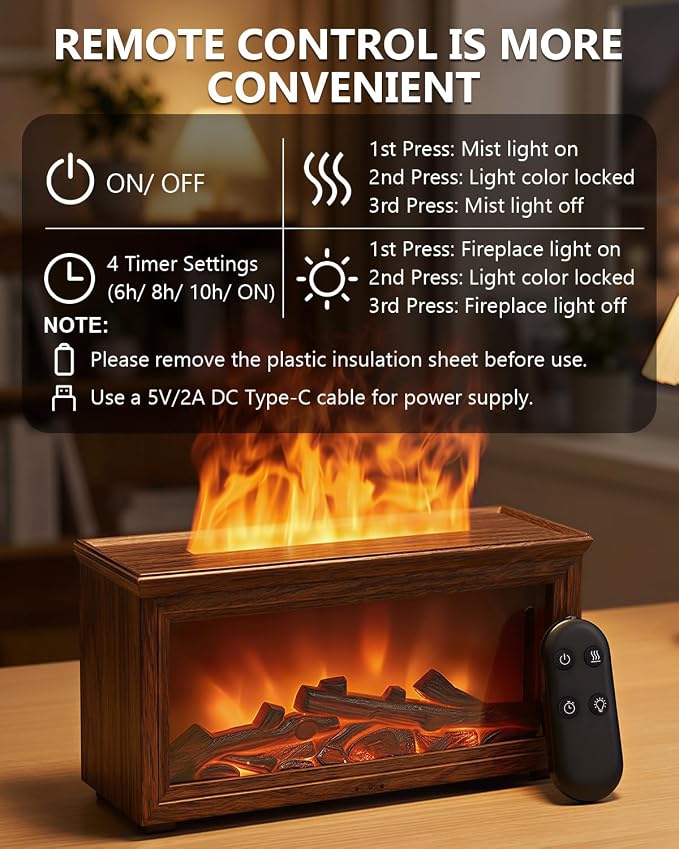 Essential Oil Diffuser, 7-Color Fireplace Fire Flame Aromatherapy Humidifier - Image 6