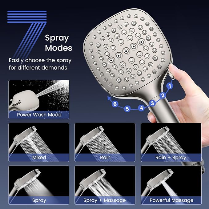 Filtered Shower Head with Handheld, High Pressure 7 Spray Showerhead with - Image 4