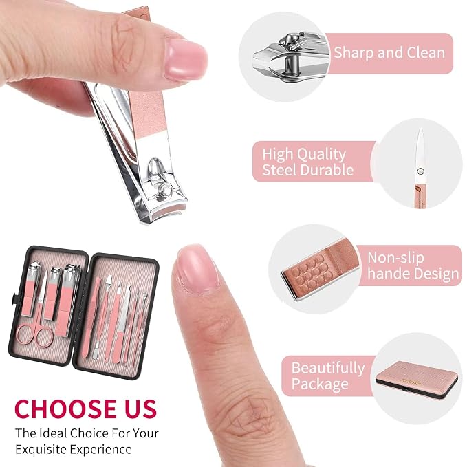 ZIZZON Travel Mini Manicure Set Nail Clipper Set 10 in 1 Stainless Steel - Image 3