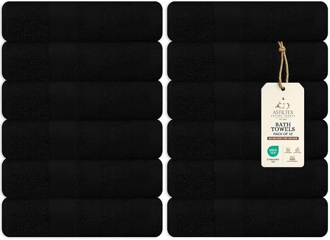 Bulk Large Bath Towels Set of 12 – 100% Cotton Terry – 24" x 50" – Quick Dry by ASTILTEXCottonTowels