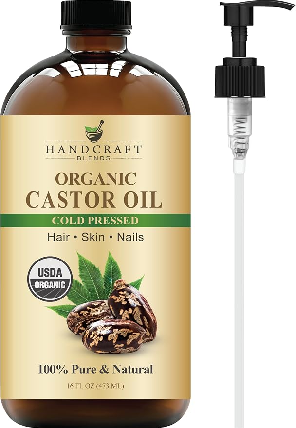Handcraft Blends Cold-Pressed Organic Castor Oil 16 Fl Oz | Glass Bottle | 100% by HandcraftBlends