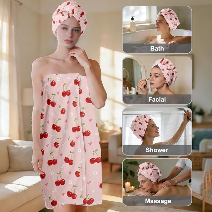 Absorbent Bath Towel Wrap Set for Women, Microfiber Shower Robe Body Towel - Image 2