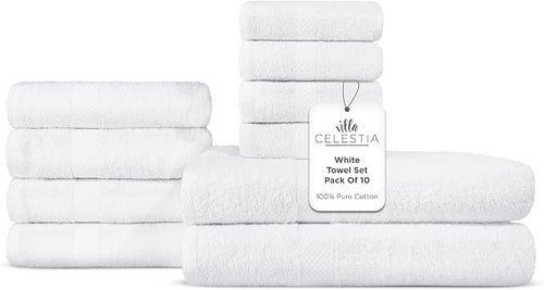 100% Combed Cotton Bathroom Towel Set of 10-2 Bath Towels, 4 Hand Towels by VillaCelestia