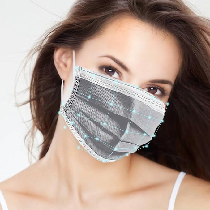100PCS Masks Grey Disposable Face Mask 3 Ply Breatherable Face Masks - Image 4