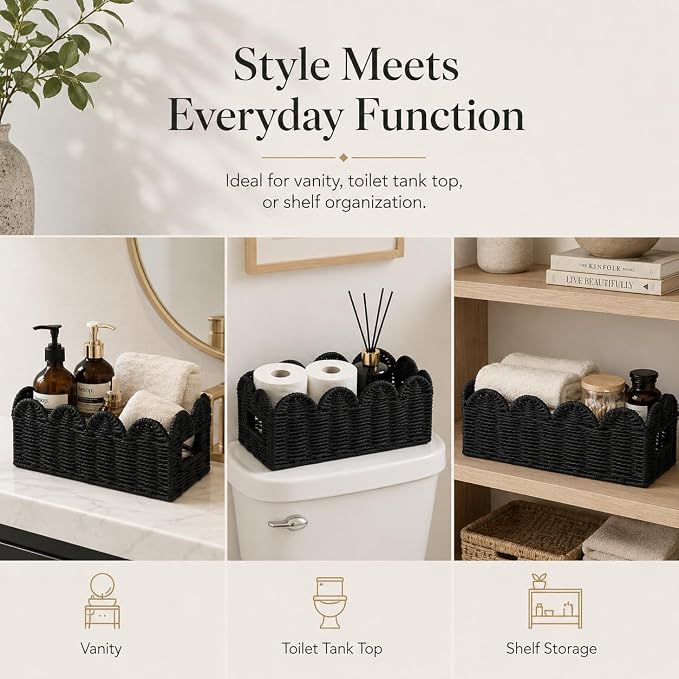 Scalloped Toilet Tank Basket for Back of Toilet, Bathroom Organizer for Tank Top - Image 7