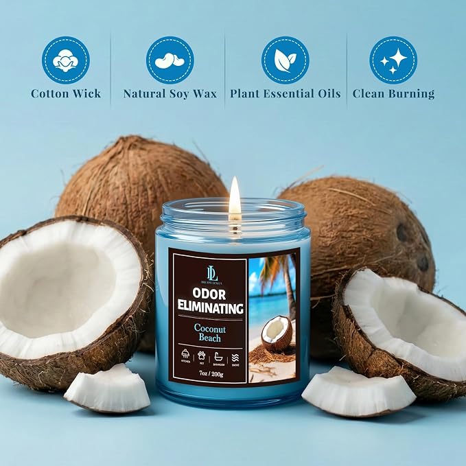 Coconut Beach Odor Eliminating Highly Fragranced Candle, Eliminates 95% of - Image 7