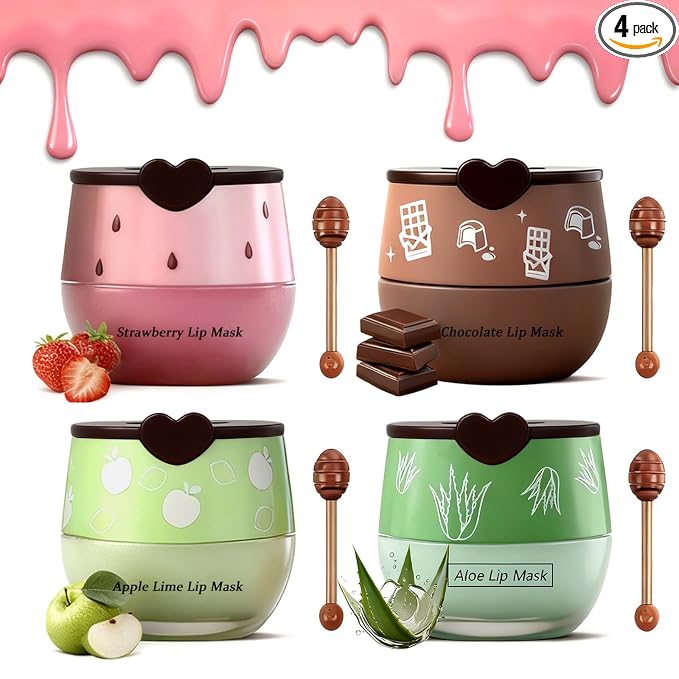 4PCS Bee Lip Balm Honey Pot, Fruit Moisturizing Propolis Lip Mask, Lip Mask by Charm+Kiss