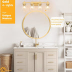 4-Lights Gold Bathroom Vanity Light Over Mirror, Brushed Gold Bathroom Wall - Image 4