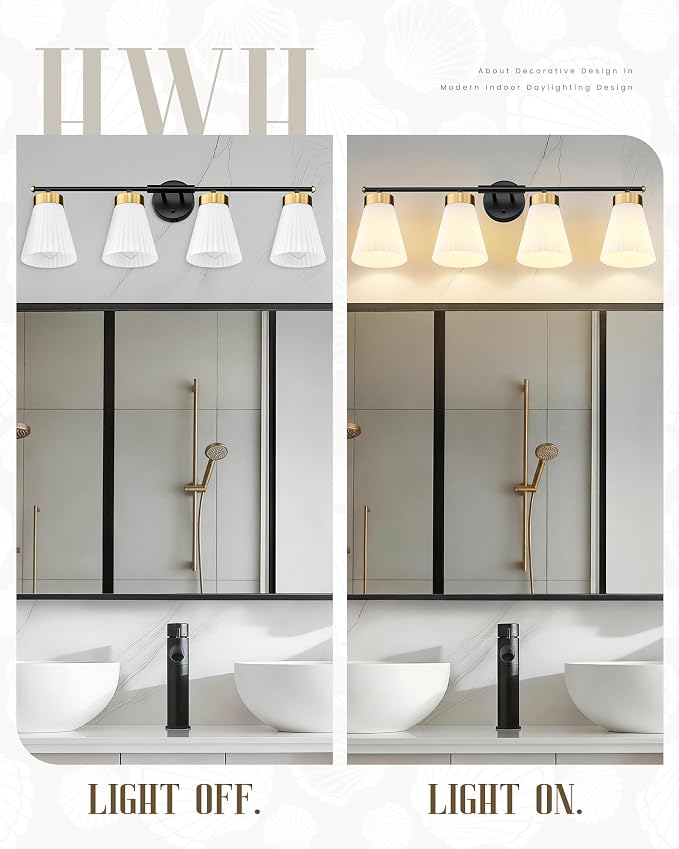 4-Light Bathroom Light Fixture, HWH 32 Inch Vanity Lights Over Mirror, Modern - Image 6