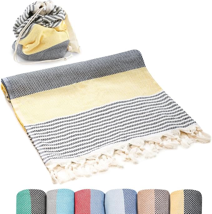 ATANI Turkish Beach Towel, Converts to a Bag, Oversized 100% Cotton Bath Towels by ATANI